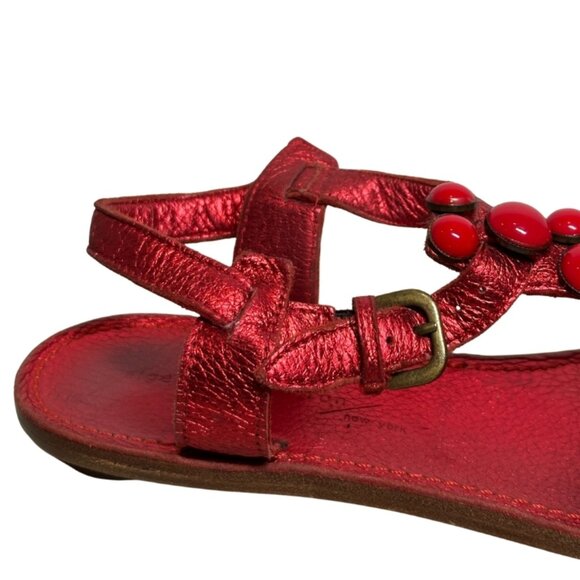 Sigerson Morrison Red Beaded Leather Sandals – Size 8.5 - Picture 10 of 13